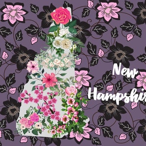 Carte postale du New Hampshire, carte postale florale d’état de collection, cadeau pour le collecteur de carte postale, carte postale de fleur, souvenir du New Hampshire