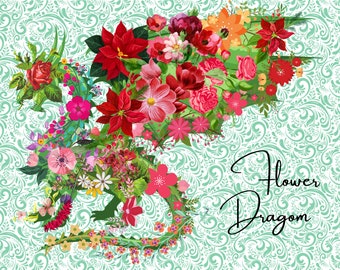 Dragon Postcard with Flowers