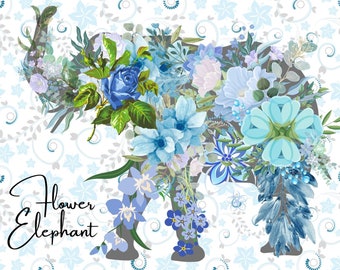 Elephant Postcard with Flowers