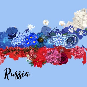 Russia Postcard, Flower Russian Postcard, Vintage Patriotic Postcard, Russian Flag Card