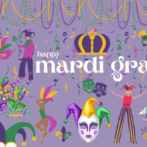 Cartão postal feliz de Mardi Gras, celebração de terça-feira gorda, convite para festa de Mardi Gras