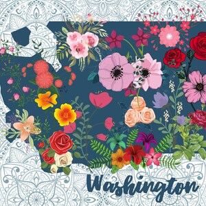 Jolie carte postale de Washington, salutations de Washington, carte postale de fleurs, collection de cartes postales d'État, carte postale Pen Pal