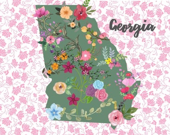 Carte postale de la Géorgie, carte postale d’État de géorgie, carte postale de fleur de géorgie, carte postale d’état de collection, carte postale moyenne mélangée