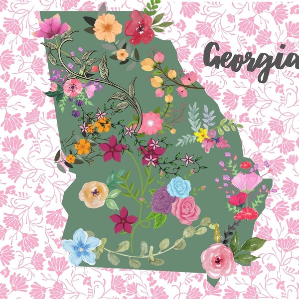 Georgia Postcard, Georgia State Postcard, Georgia Flower Postcard, Collectible State Postcard, Mixed Medium Postcard