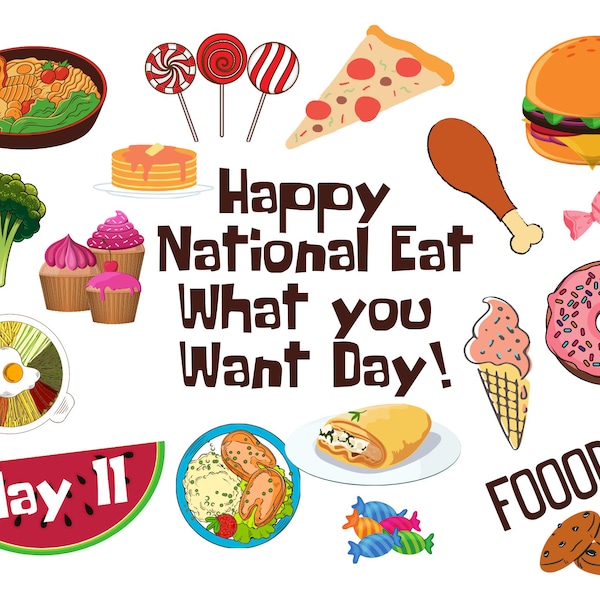 Random Holiday Postcard, Happy National Eat What You Want Day Postcard, Funny Postcard, Gift for Foodies, May Holiday Postcard