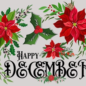 Happy December Postcard, Flower and Winter Thema Card, Collectible Maanden of the Year Ansichtkaarten