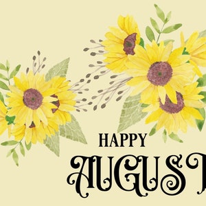 Happy August Postcard, Flower and Summer Themed Card, Summer Vibes Postcard, BBQ Invitation Card, Collectible Months of the Year Postcards
