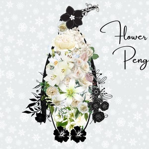 Postal Pinguim com Flores