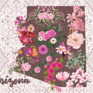 Carte postale de l’Arizona de collection, carte postale florale d’état de collection, cadeau pour le collecteur de carte postale, carte postale de fleur, souvenir de l’Arizona