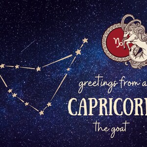 Capricorn Postcard, Zodiac Postcard, Astrology Stationery, Capricorn the Goat, Gift for Capricorn, Gift for Astrologist