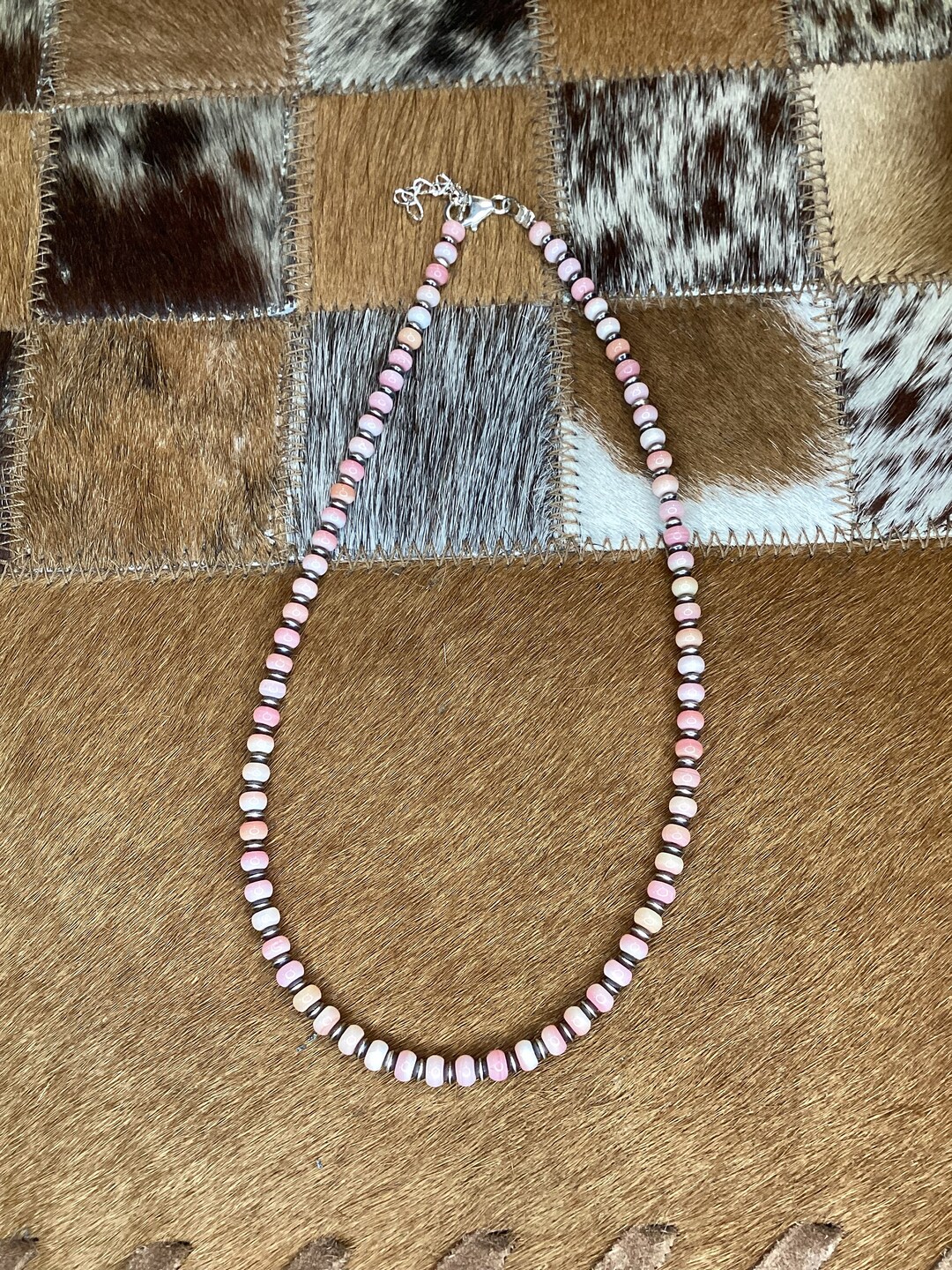 Pink Conch & Sterling Silver Necklace – 8 mm Pearls – 19 Inch + Extender main image 0