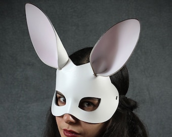 Bunny Leather Mask in White