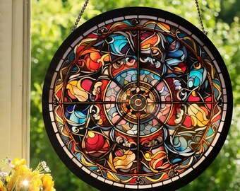 Abstract Floral: Stained Glass Style Window Hanging