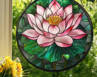 Blooming Lotus: Stained Glass Style Wall or Window Hanging