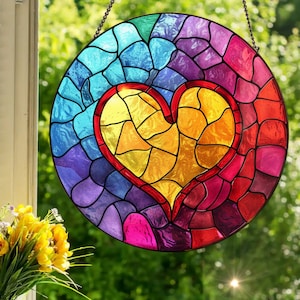 Rainbow Heart: Stained Glass Style Wall or Window Hanging