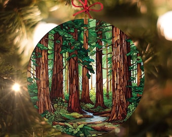 Redwood Grove: Stained Glass-Style Christmas Ornament - Made With Real Glass