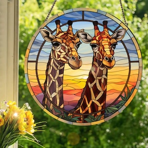 Giraffes: Stained Glass Style Window Hanging