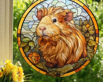 Buff Guinea Pig: Stained Glass Style Wall or Window Hanging