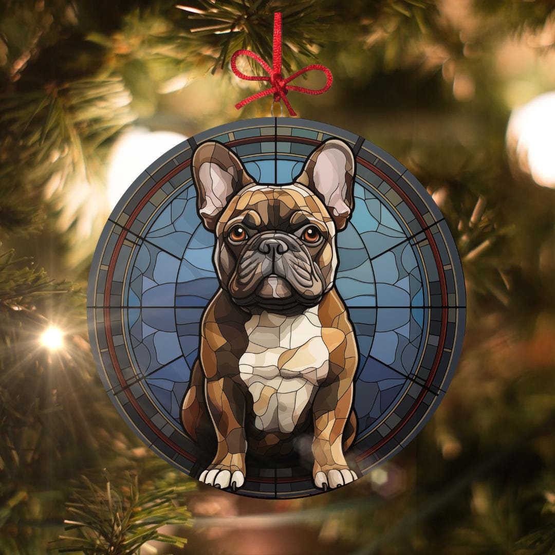 フレンチブルドッグ：ステンドグラス風クリスマスオーナメント - 本物