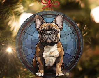 French Bulldog: Stained Glass-style Christmas Ornament - Made With