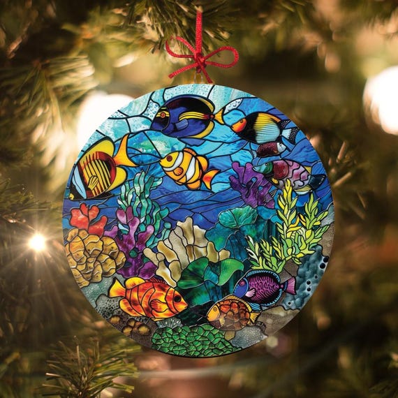 Buy Vibrant Coral Fish Blown Glass Christmas Ornament