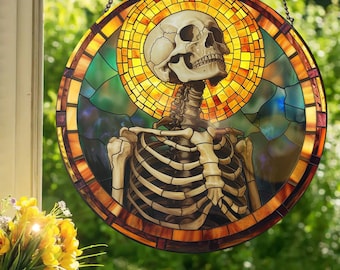 Holy Skull: Stained Glass Style Wall or Window Hanging