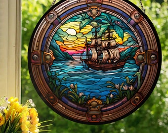 Pirate Ship: Stained Glass Style Wall or Window Hanging