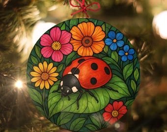Marienkäfer: Weihnachtsschmuck im Buntglas-Stil - Hergestellt aus echtem Glas