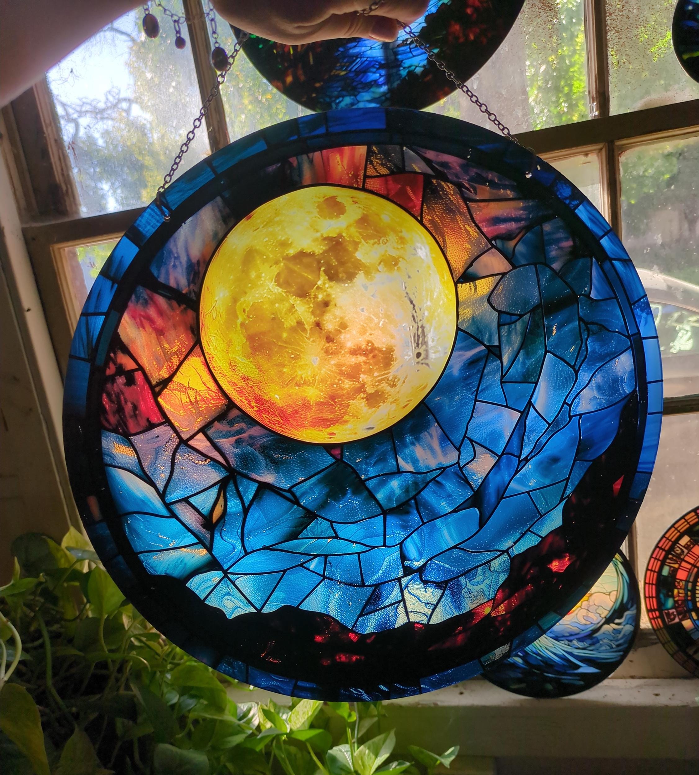 満月：ステンドグラス風の窓飾り - Etsy 日本