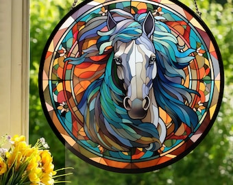 White Horse: Stained Glass Style Wall or Window Hanging Made With Real Glass