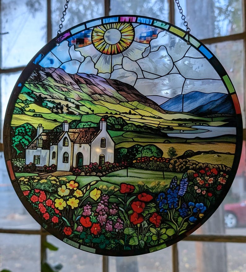 Irish Window Topper Irish Homestead: Stained Glass Style Window Hanging - Etsy