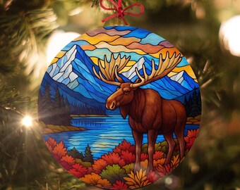 Elch: Weihnachtsverzierung im Buntglas-Stil - Hergestellt aus echtem Glas