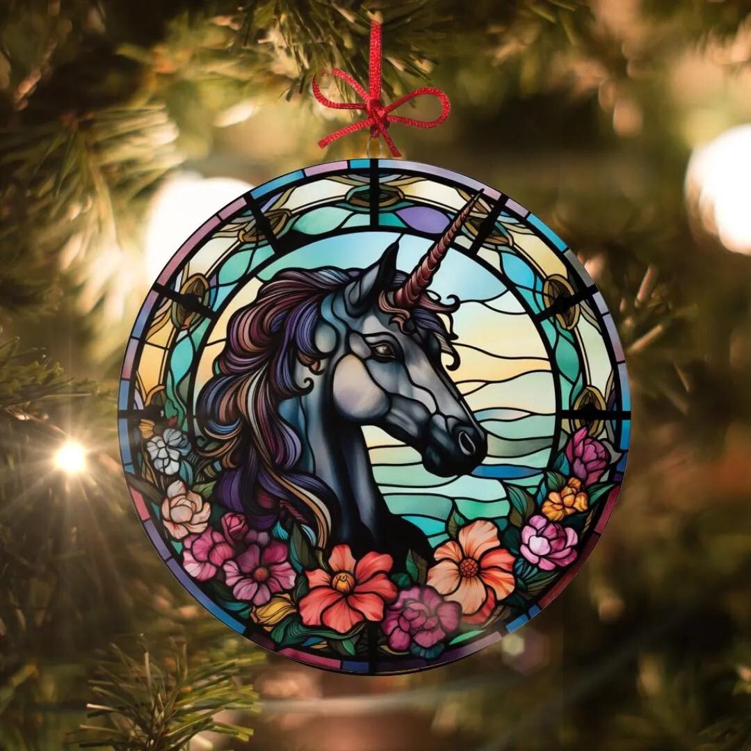 Black Unicorn: Stained Glass-style Christmas Ornament - Made With