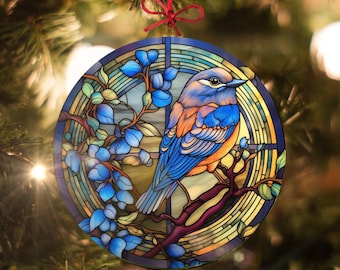 Drossel: Glasmalerei-Weihnachtsornament - Hergestellt aus echtem Glas