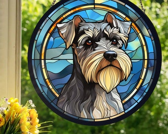Schnauzer: Stained Glass Style Wall or Window Hanging