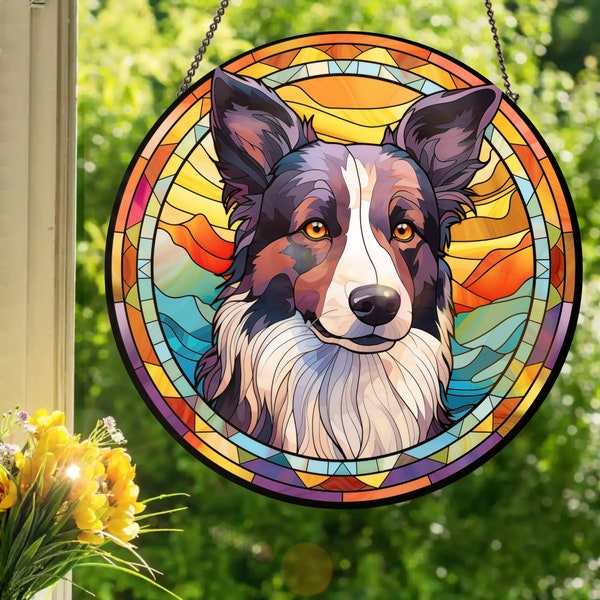 Tri-Color Border Collie: Stained Glass Style Wall or Window Hanging