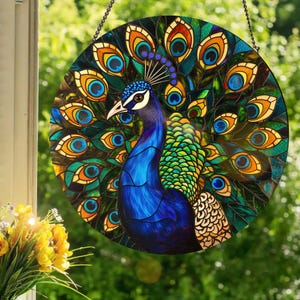 Peacock: Stained Glass Style Window Hanging