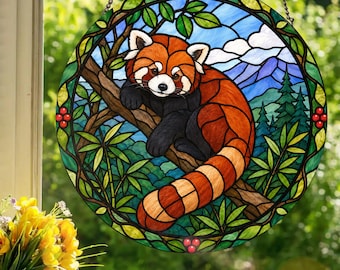 Roter Panda: Fensterbehang im Glasmalerei-Stil