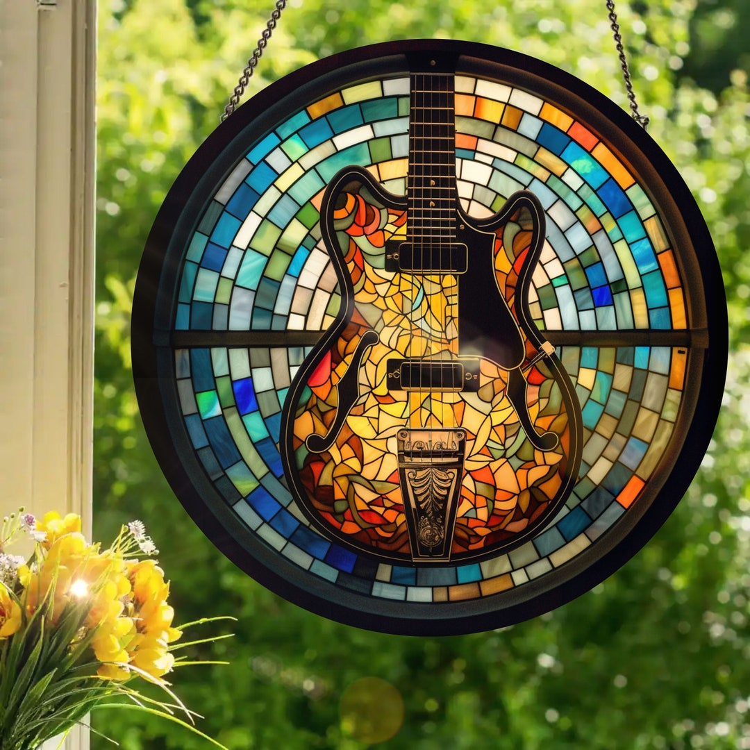 アート・デザイン・音楽 Gustavo GAILLEBOTTE Guitar #1: Stained Glass Style Wall or Window Hanging - Etsy