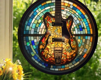 Guitar #1: Stained Glass Style Wall or Window Hanging