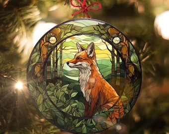 Forest Fox # 3: Weihnachtsornament im Buntglasstil - Hergestellt aus echtem Glas