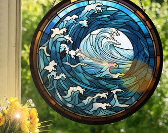 海の波 #2：ステンドグラス風の窓掛け - Etsy 日本