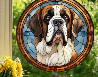 Saint Bernard: Stained Glass Style Wall or Window Hanging