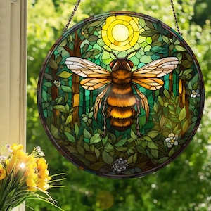 Sunshine Bumblebee: Stained Glass Style Wall or Window Hanging