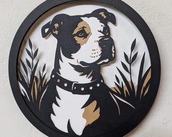 Dieser Artikel ist Umgezogen! Siehe Link unten !! Braun and Weiß Pitbull: Scherenschnitt Kunst