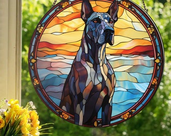 Black Great Dane: Stained Glass Style Wall or Window Hanging