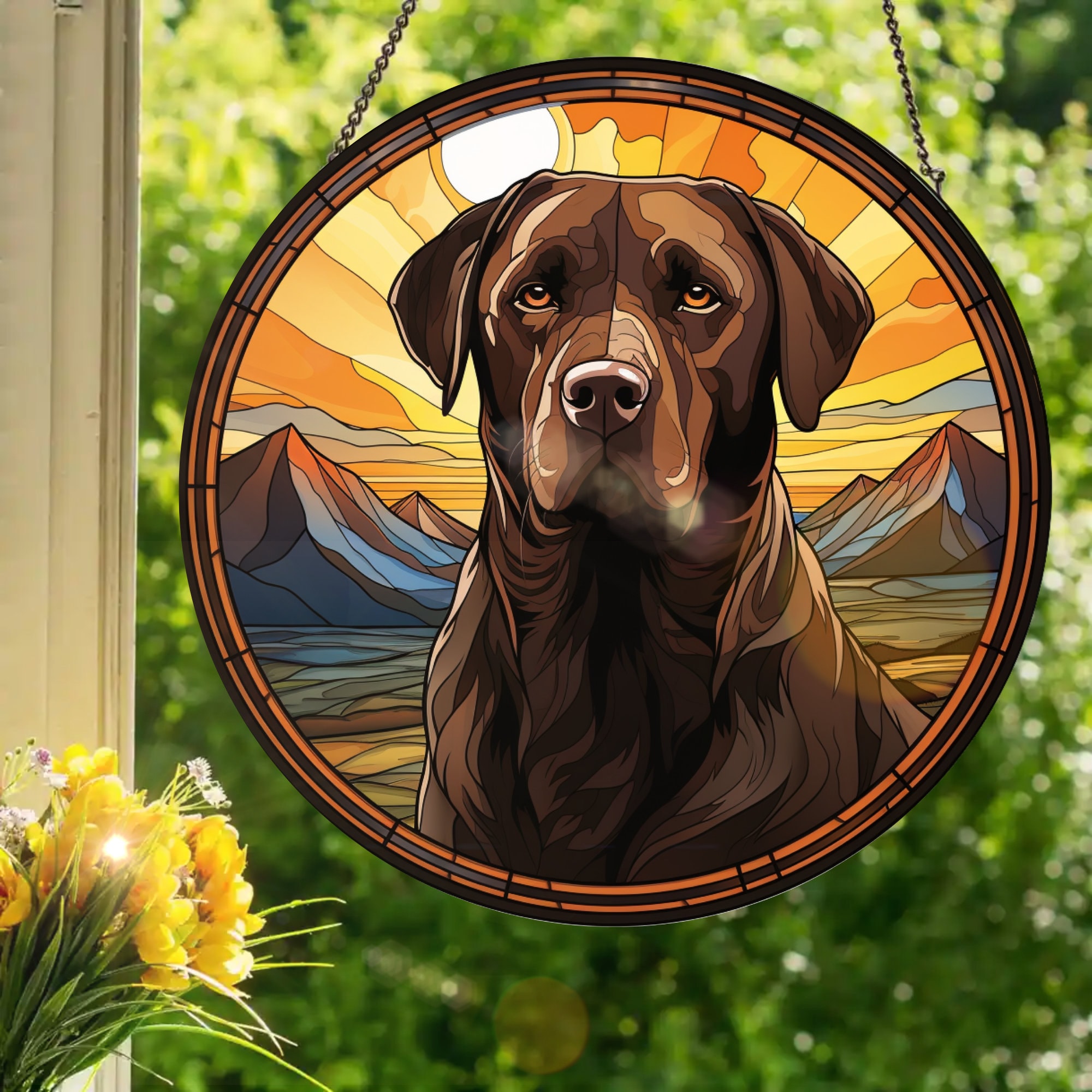 Chocolate Lab: Stained Glass Style Window Hanging