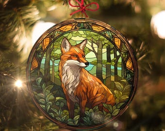 Forest Fox # 4: Weihnachtsornament im Buntglasstil - Hergestellt aus echtem Glas