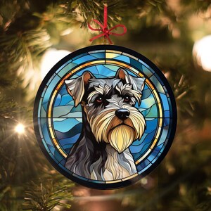 Schnauzer: Adorno navideño estilo vidriera - Hecho con vidrio auténtico