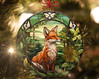 Forest Fox # 1: Weihnachtsornament im Buntglasstil - Hergestellt aus echtem Glas